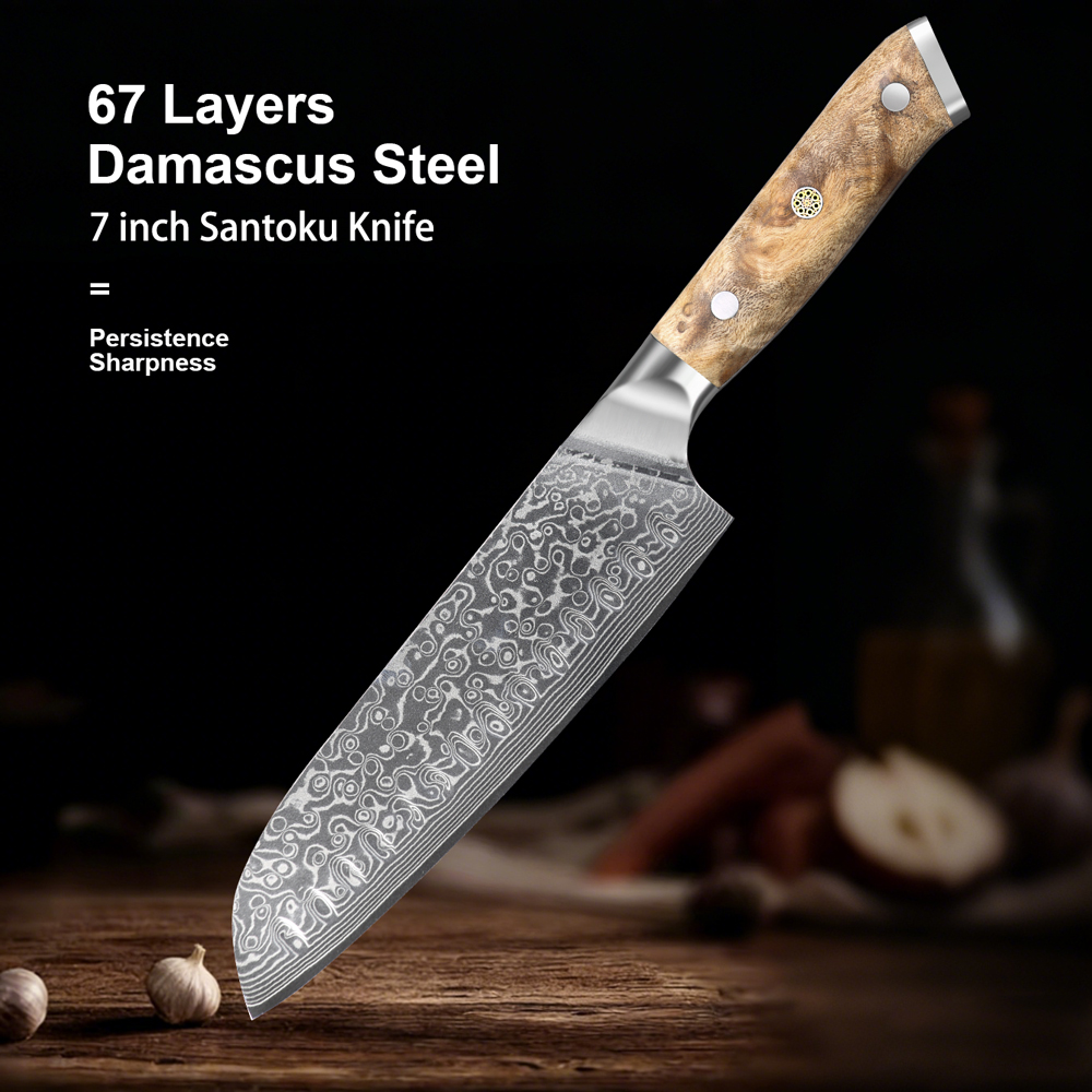 Kitchen Appliances Luxury - 다마스커스 주방칼 7.1인치 산토쿠 나이프 10Cr15CoMov