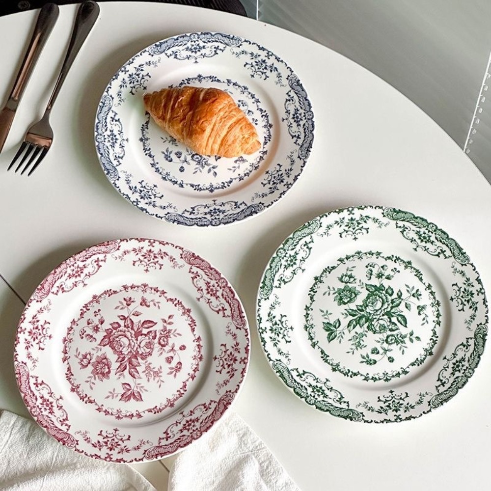 Kitchen Appliances Luxury - 레트로 북유럽풍 꽃무늬 원형 접시, 우아한