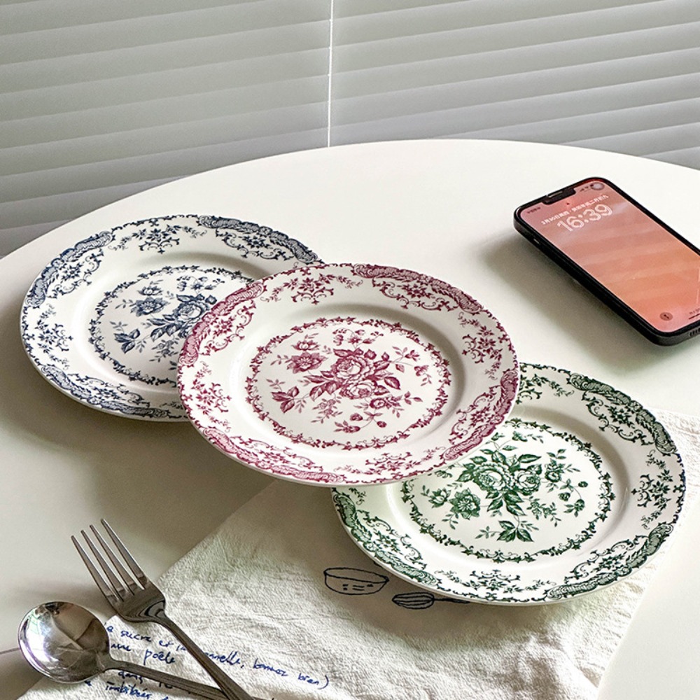 레트로 북유럽풍 꽃무늬 원형 접시, 우아한 디너 접시, - Kitchen Appliances Luxury 리뷰 및 가격
