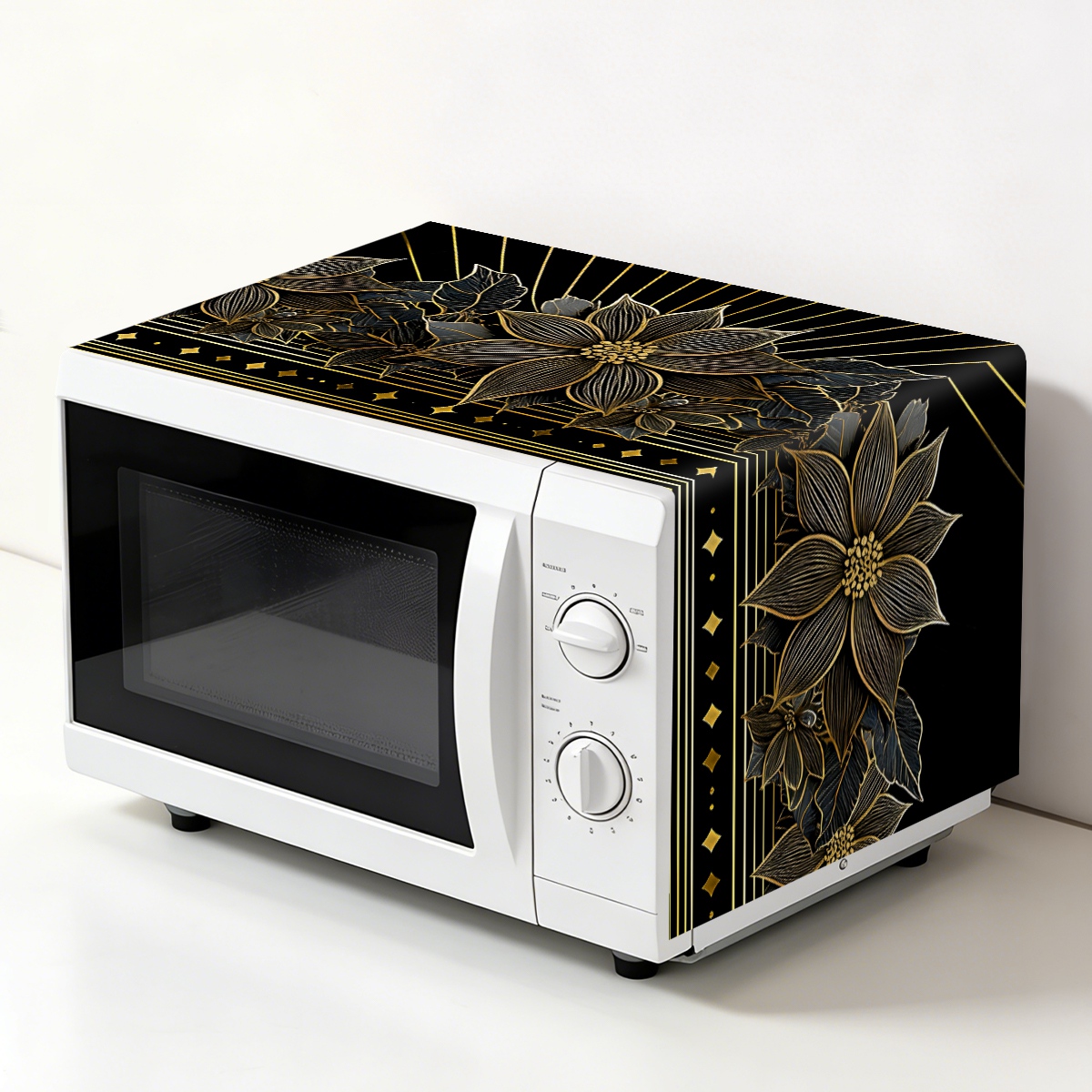 럭셔리 블랙 골드 꽃 무늬 전자레인지 먼지 커버 35x - Kitchen Appliances Luxury 리뷰 및 가격