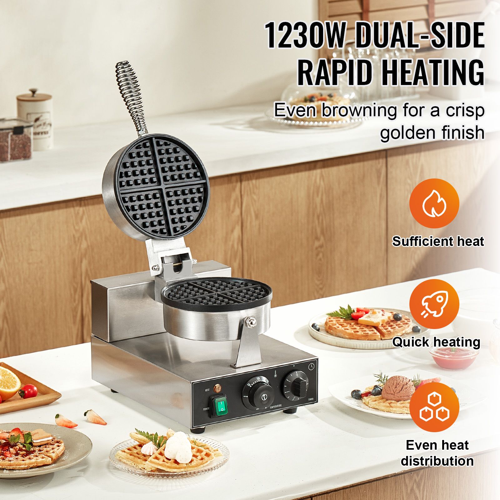 상업용 와플 메이커, 1230W 원형 와플 베이커 기계 - Waffle Iron Belgian 리뷰 및 가격