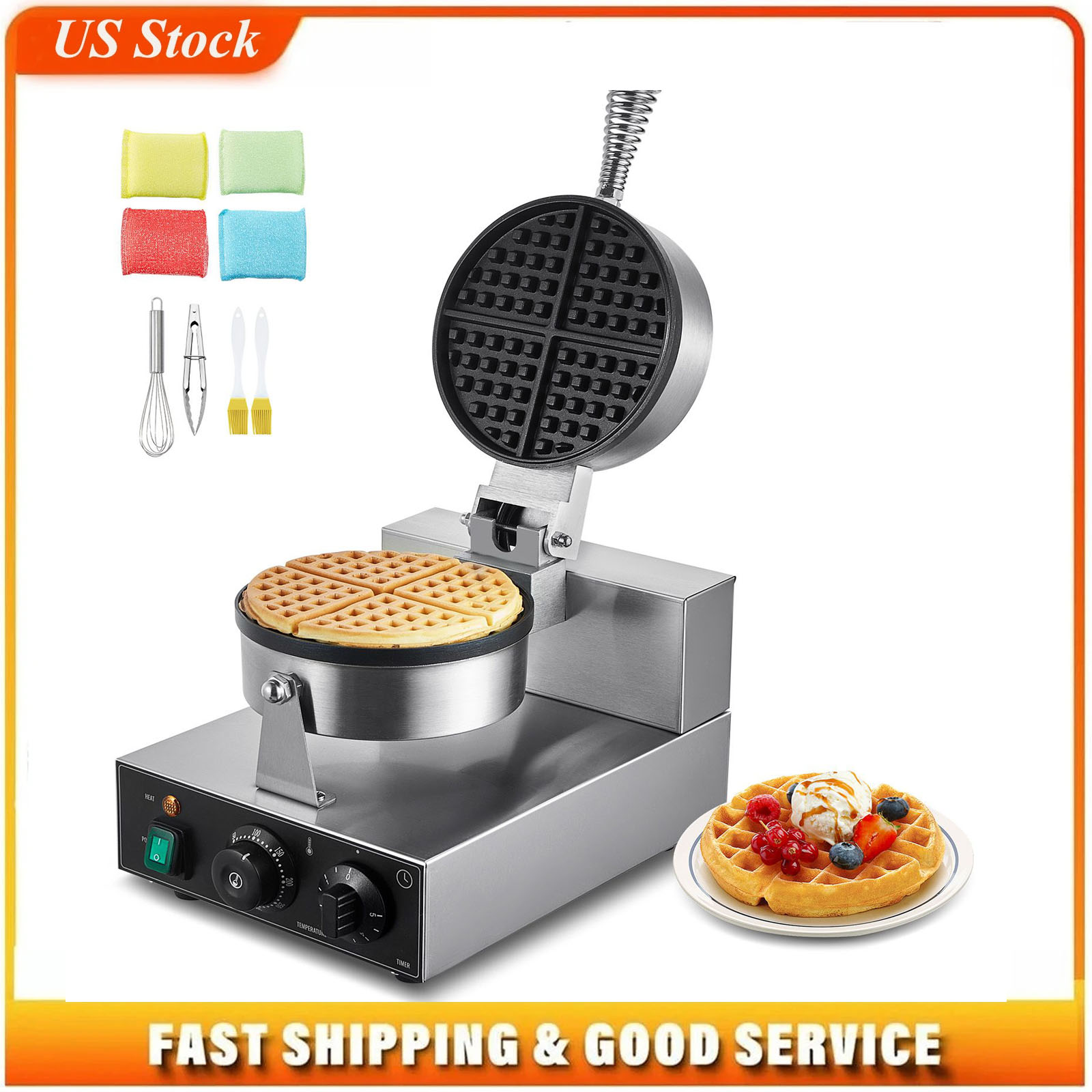 상업용 와플 메이커, 1230W 원형 와플 베이커 기계 - Waffle Iron Belgian 리뷰 및 가격